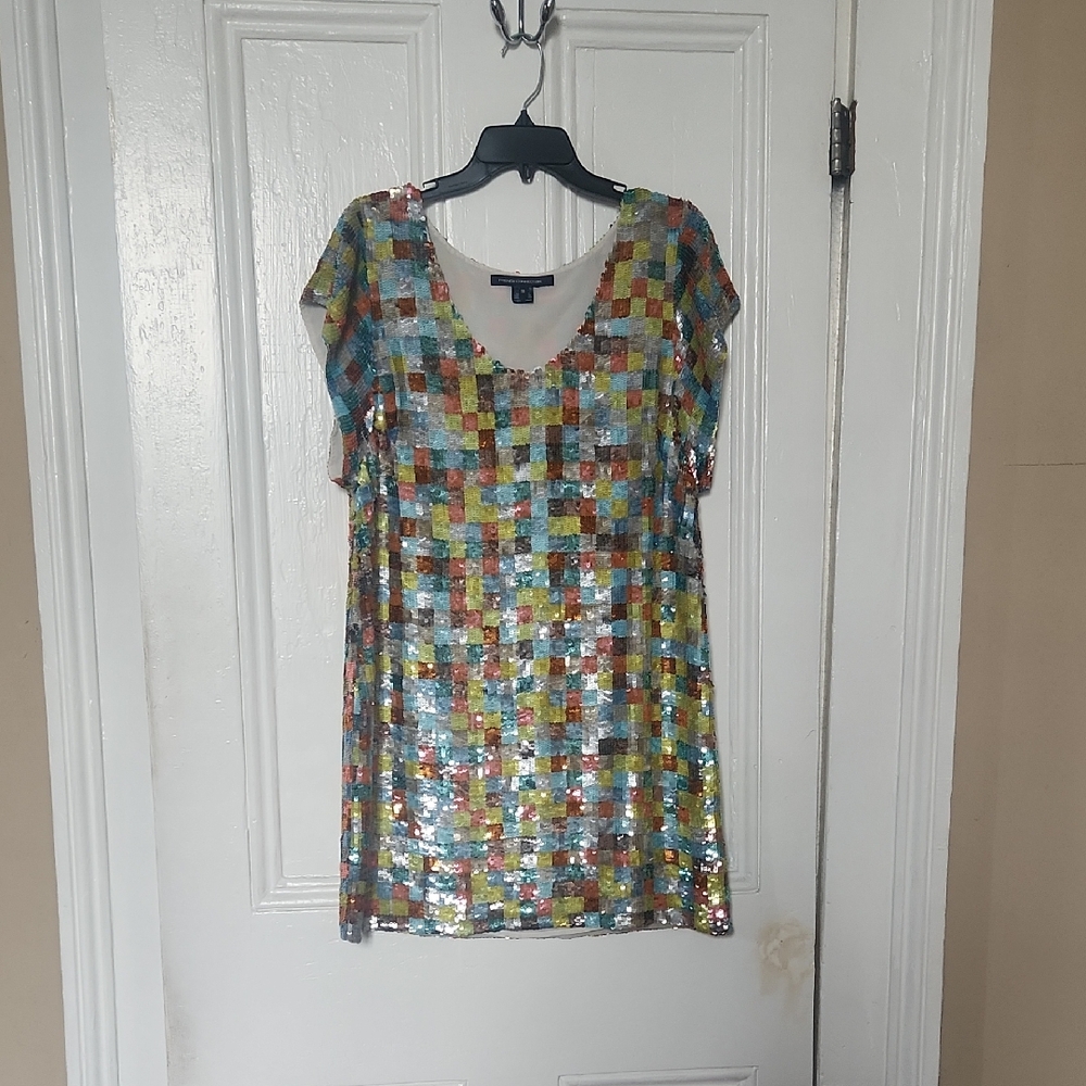 French Connection Multicolor Sequin Cap Sleeve Blouse